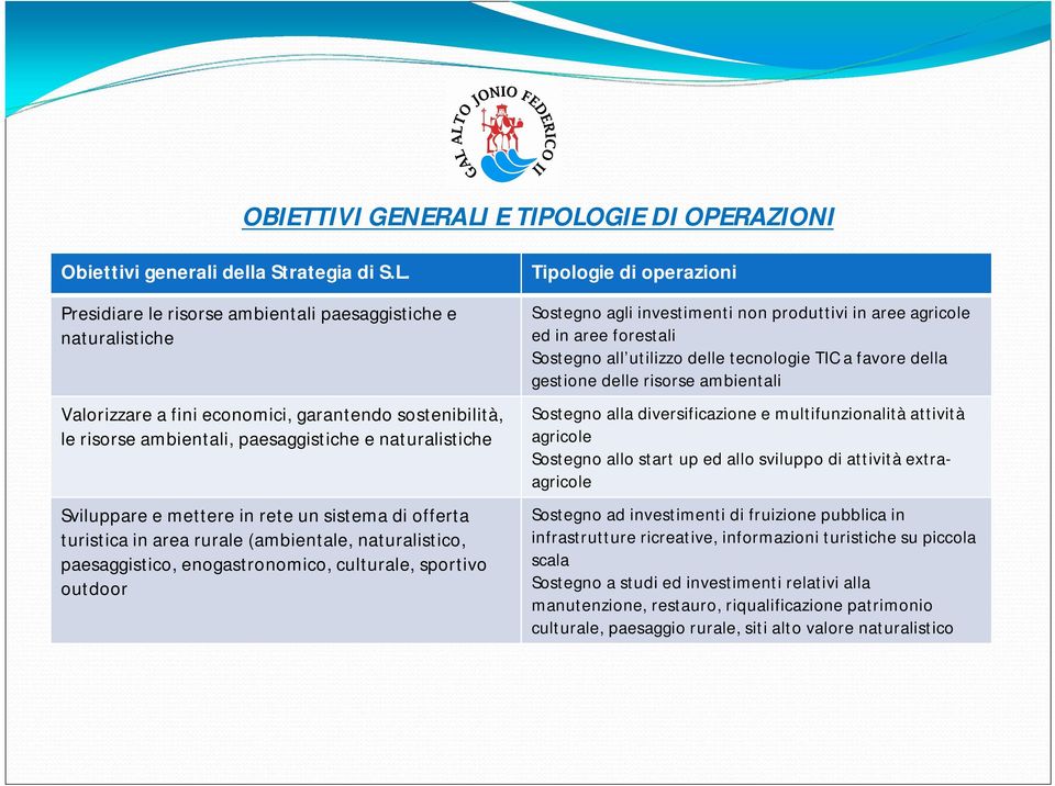 GIE DI OPERAZIONI Obiettivi generali della Strategia di S.L.