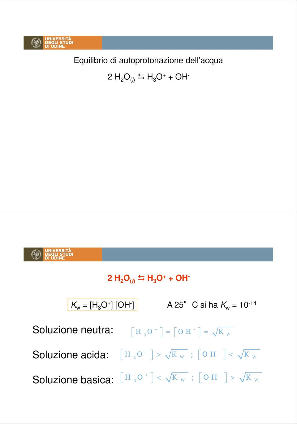 ha w 10-14 Soluzione neutra: Soluzione acida: Soluzione basica: