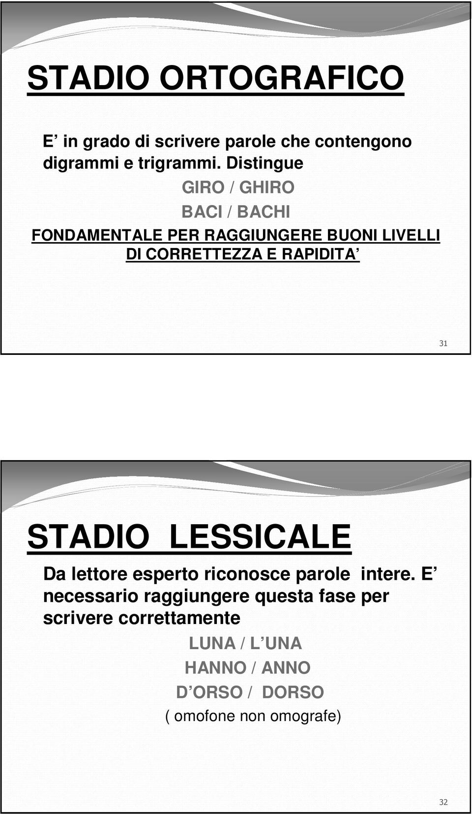 RAPIDITA 31 STADIO LESSICALE Da lettore esperto riconosce parole intere.