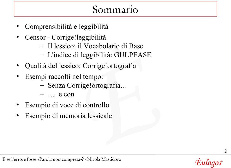 GULPEASE Qualità del lessico: Corrige!