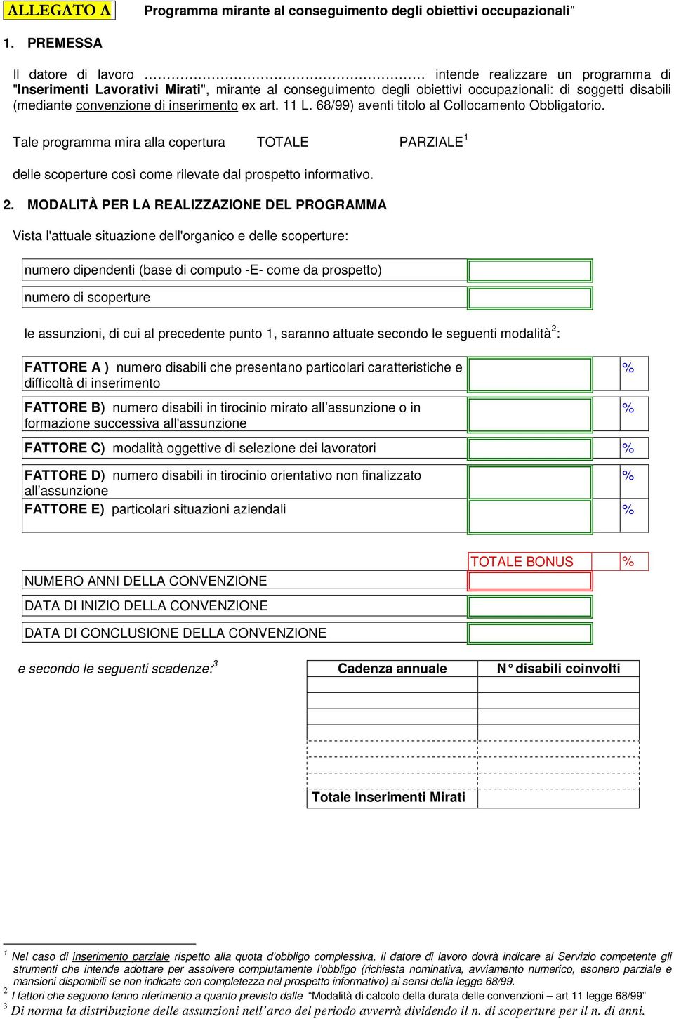 inserimento ex art. 11 L. 68/99) aventi titolo al Collocamento Obbligatorio. Tale programma mira alla copertura TOTALE PARZIALE 1 delle scoperture così come rilevate dal prospetto informativo. 2.