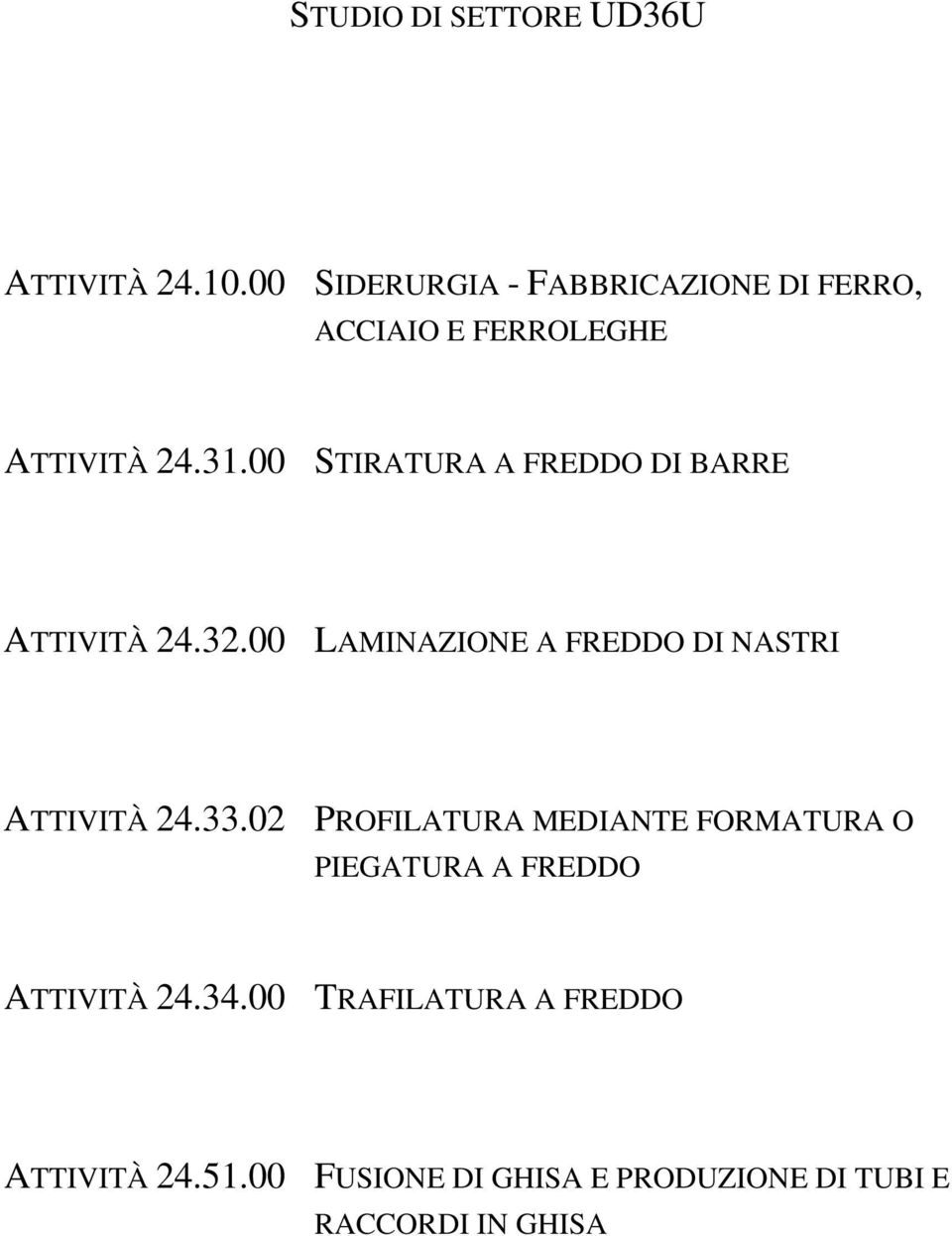 00 STIRATURA A FREDDO DI BARRE ATTIVITÀ 24.32.00 LAMINAZIONE A FREDDO DI NASTRI ATTIVITÀ 24.33.
