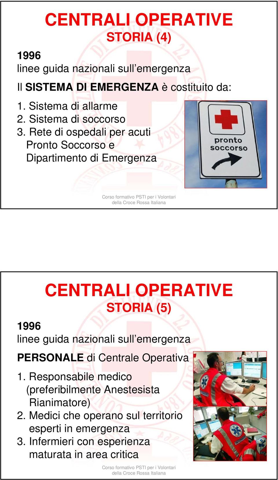 Rete di ospedali per acuti Pronto Soccorso e Dipartimento di Emergenza CENTRALI OPERATIVE STORIA (5) 1996 linee guida nazionali
