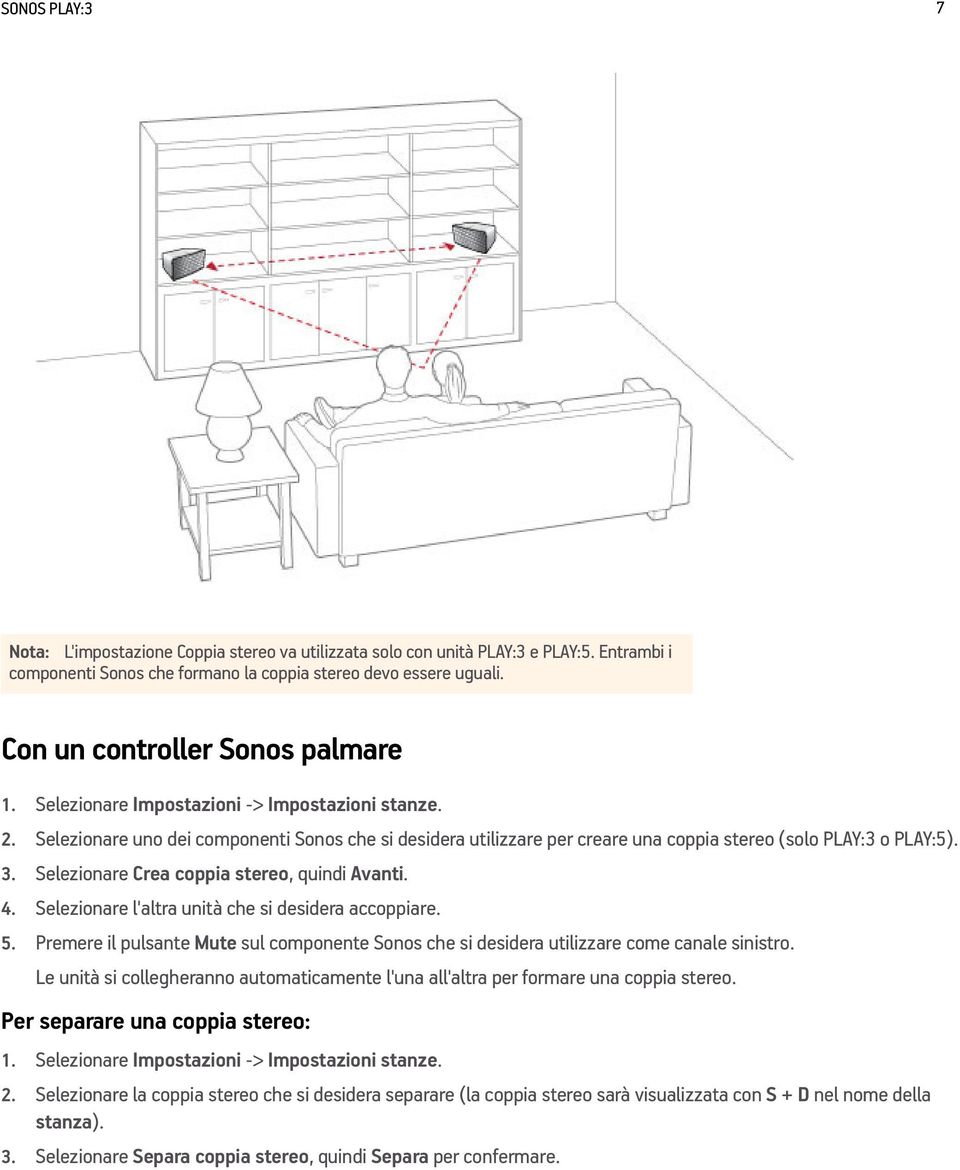 Selezionare uno dei componenti Sonos che si desidera utilizzare per creare una coppia stereo (solo PLAY:3 o PLAY:5). 3. Selezionare Crea coppia stereo, quindi Avanti. 4.