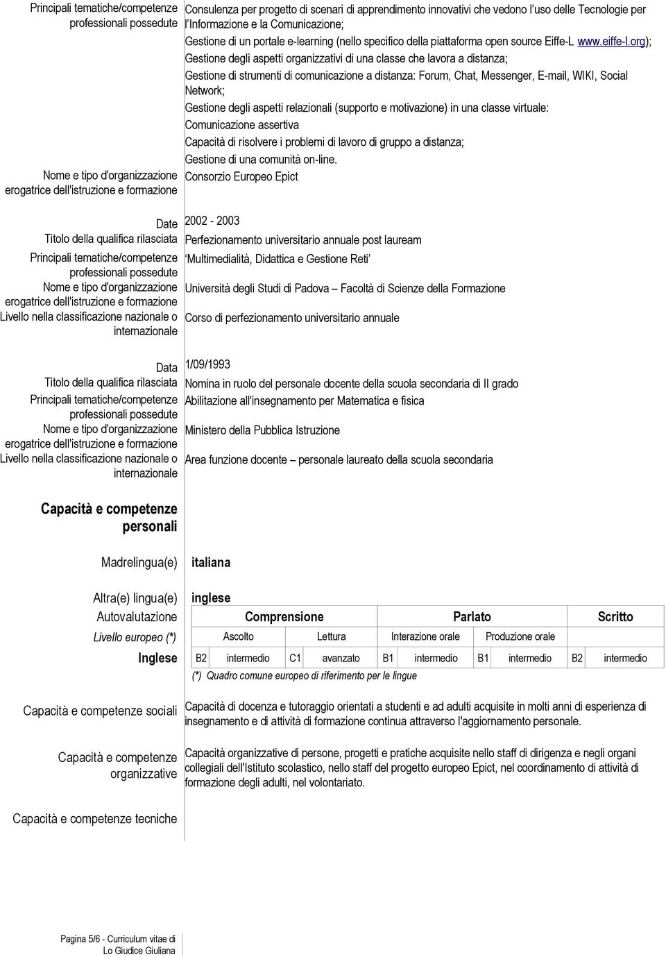 org); Gestione degli aspetti organizzativi di una classe che lavora a distanza; Gestione di strumenti di comunicazione a distanza: Forum, Chat, Messenger, E-mail, WIKI, Social Network; Gestione degli