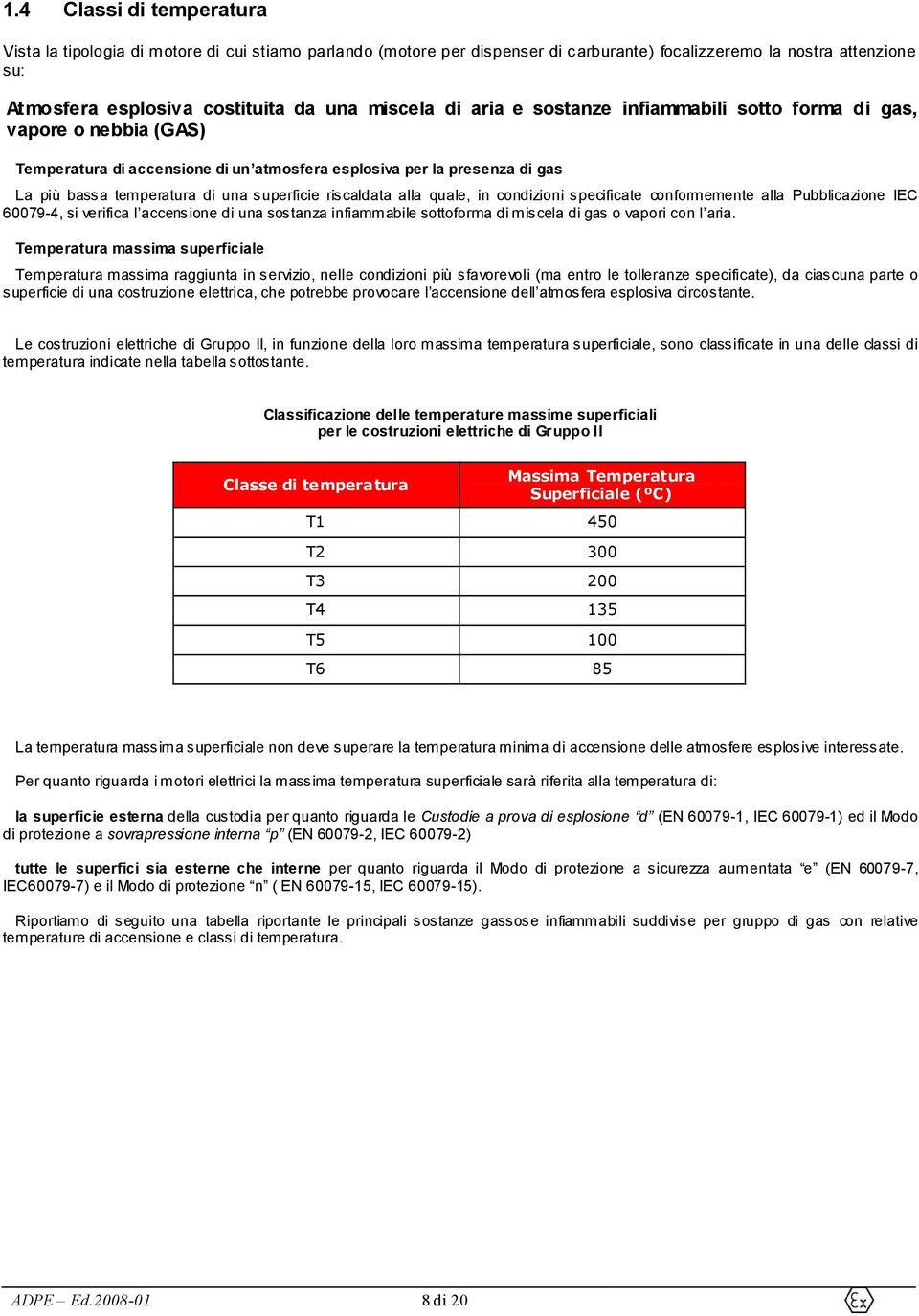 riscaldata alla quale, in condizioni specificate conformemente alla Pubblicazione IEC 60079-4, si verifica l accensione di una sostanza infiammabile sottoforma di miscela di gas o vapori con l aria.