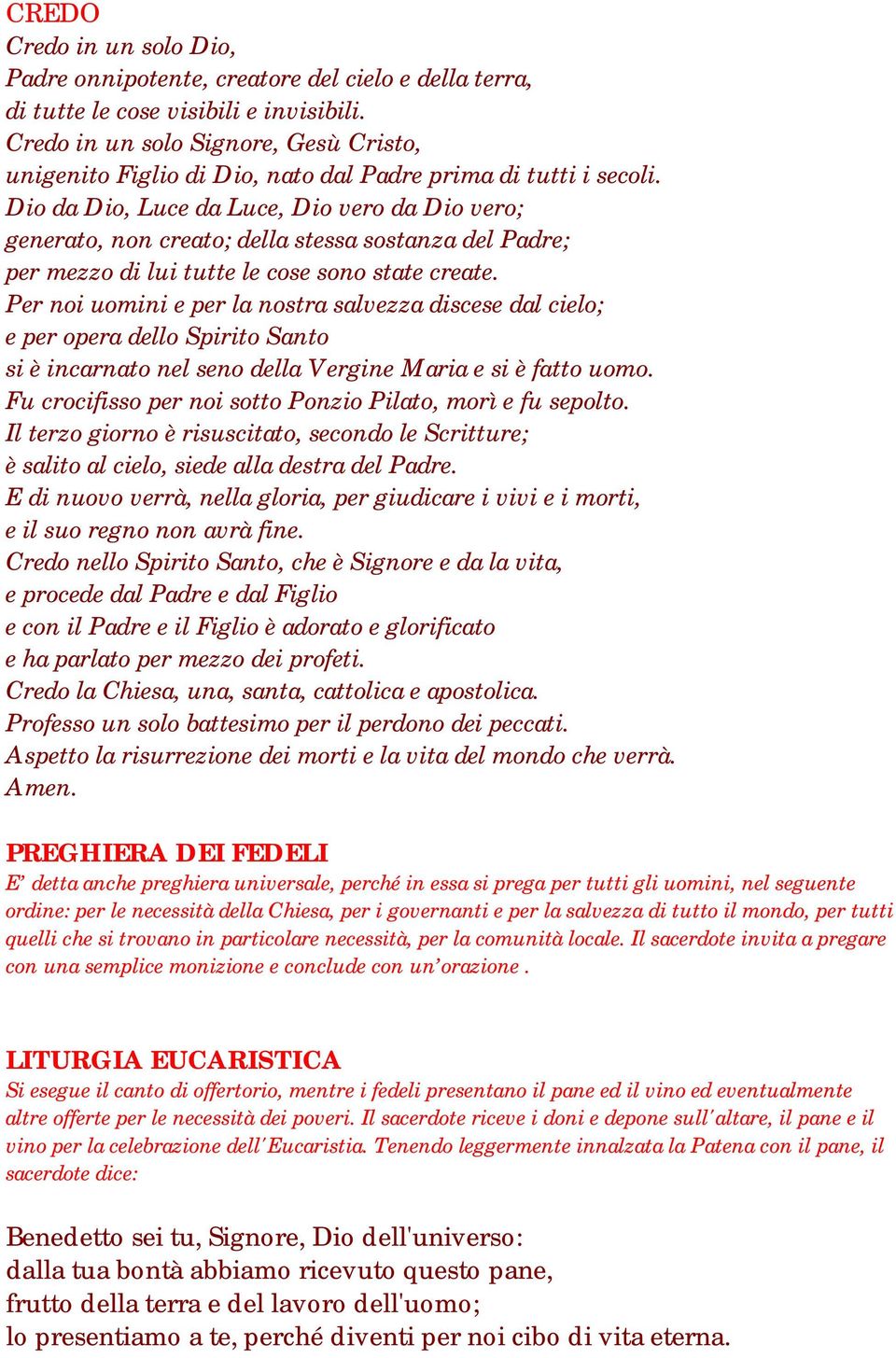 Dio da Dio, Luce da Luce, Dio vero da Dio vero; generato, non creato; della stessa sostanza del Padre; per mezzo di lui tutte le cose sono state create.