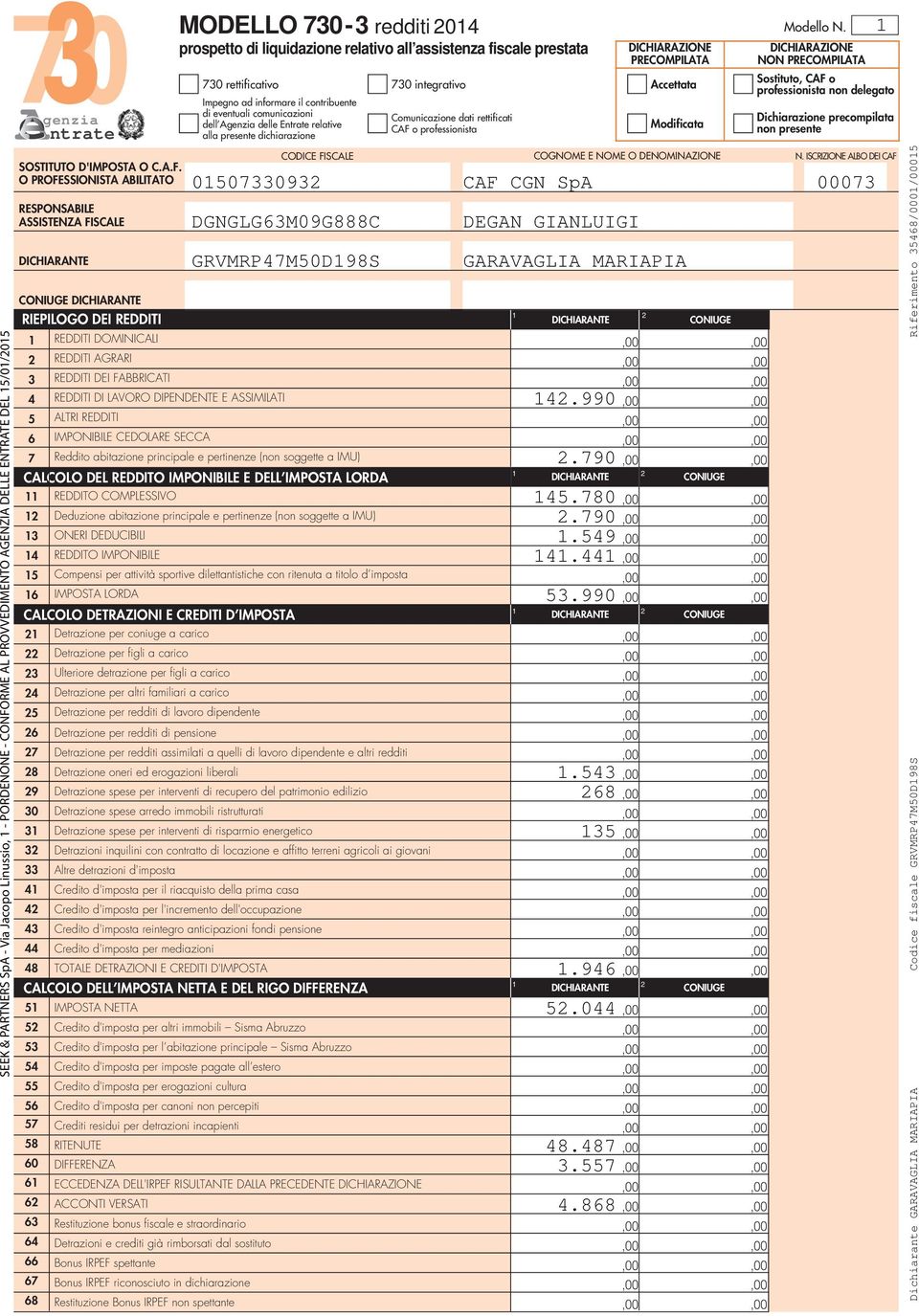 O PROFESSIONISTA ABILITATO RESPONSABILE ASSISTENZA FISCALE MODELLO 0- redditi 0 prospetto di liquidazione relativo allʼassistenza fiscale prestata Comunicazione dati rettificati CAF o professionista