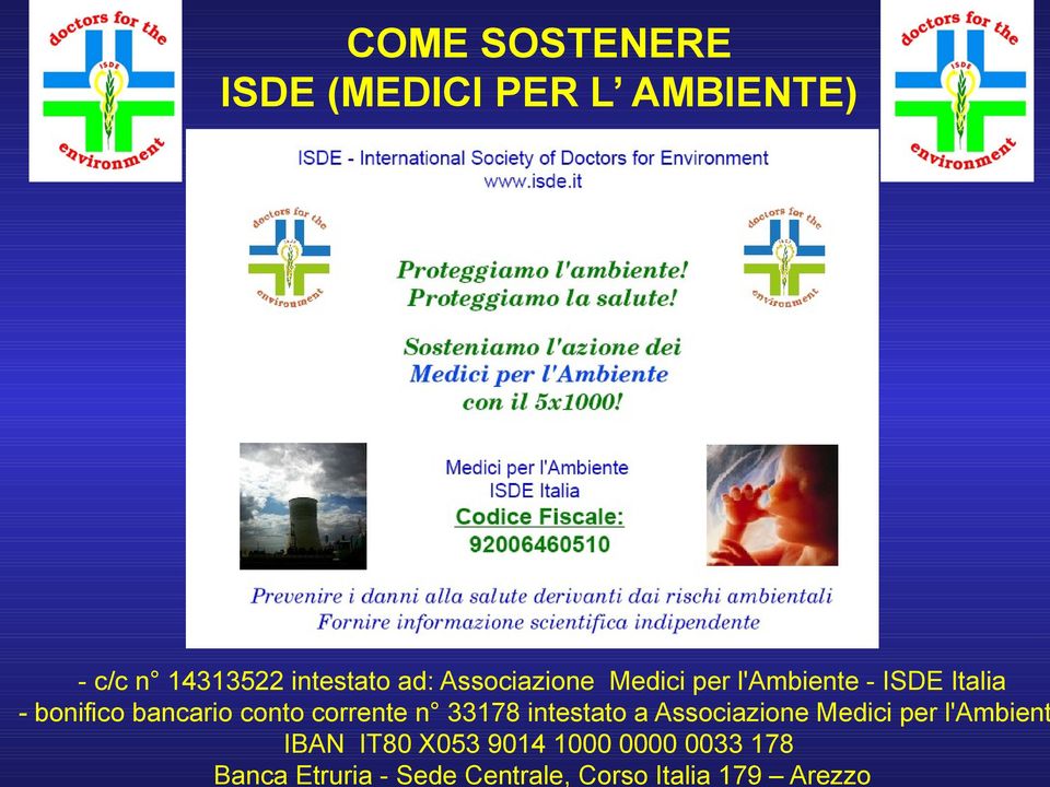 corrente n 33178 intestato a Associazione Medici per l'ambient IBAN IT80