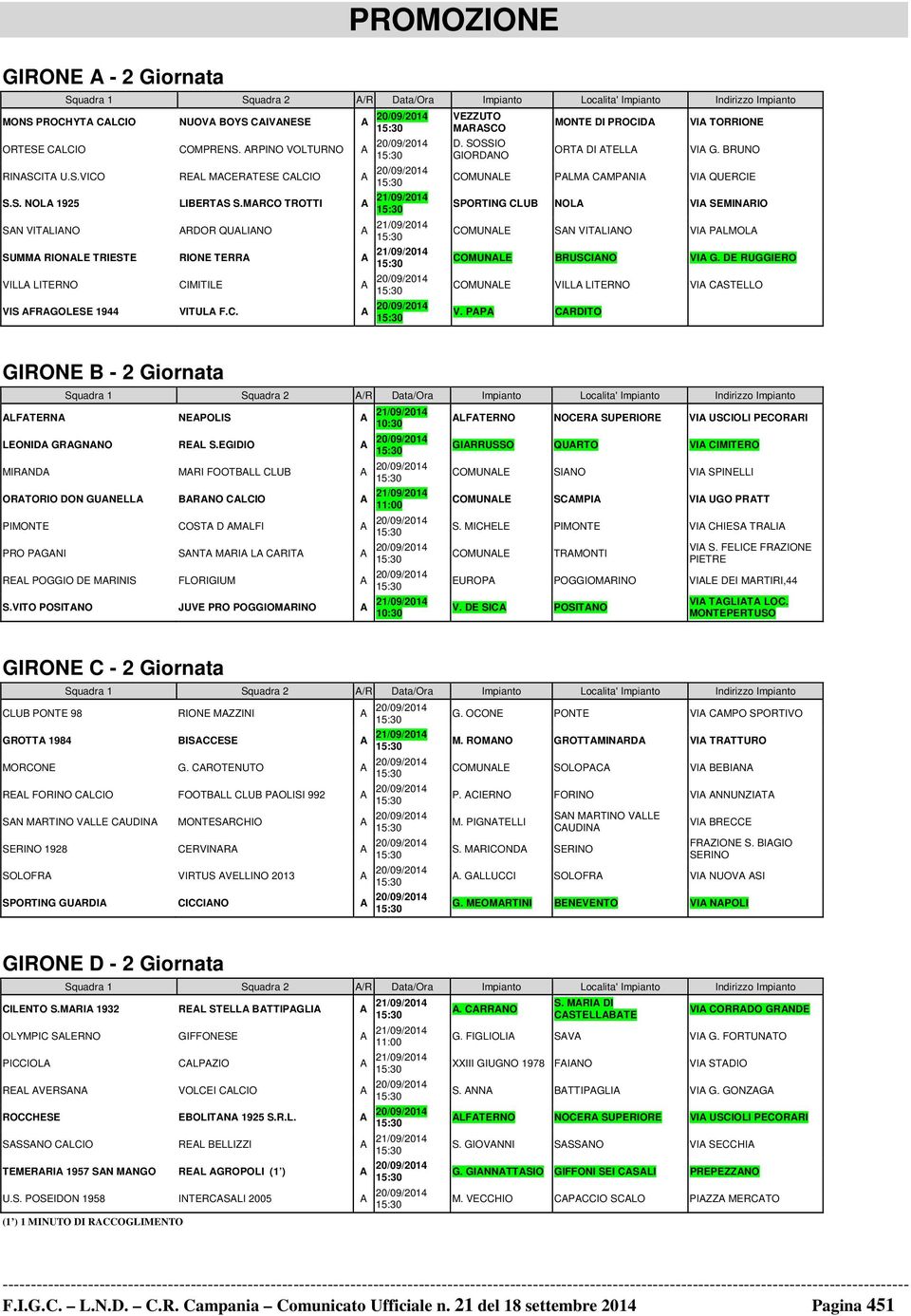 SOSSIO GIORDNO MONTE DI PROCID ORT DI TELL VI TORRIONE VI G. BRUNO COMUNLE PLM CMPNI VI QUERCIE SPORTING CLUB NOL VI SEMINRIO COMUNLE SN VITLINO VI PLMOL COMUNLE BRUSCINO VI G.