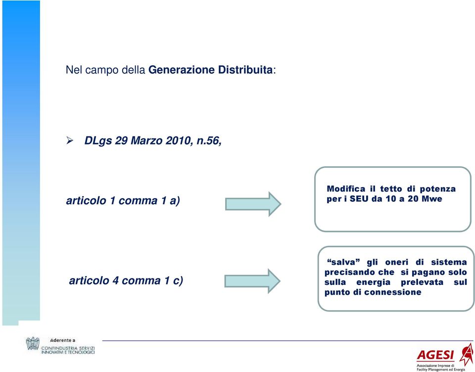 10 a 20 Mwe articolo 4 comma 1 c) salva gli oneri di sistema