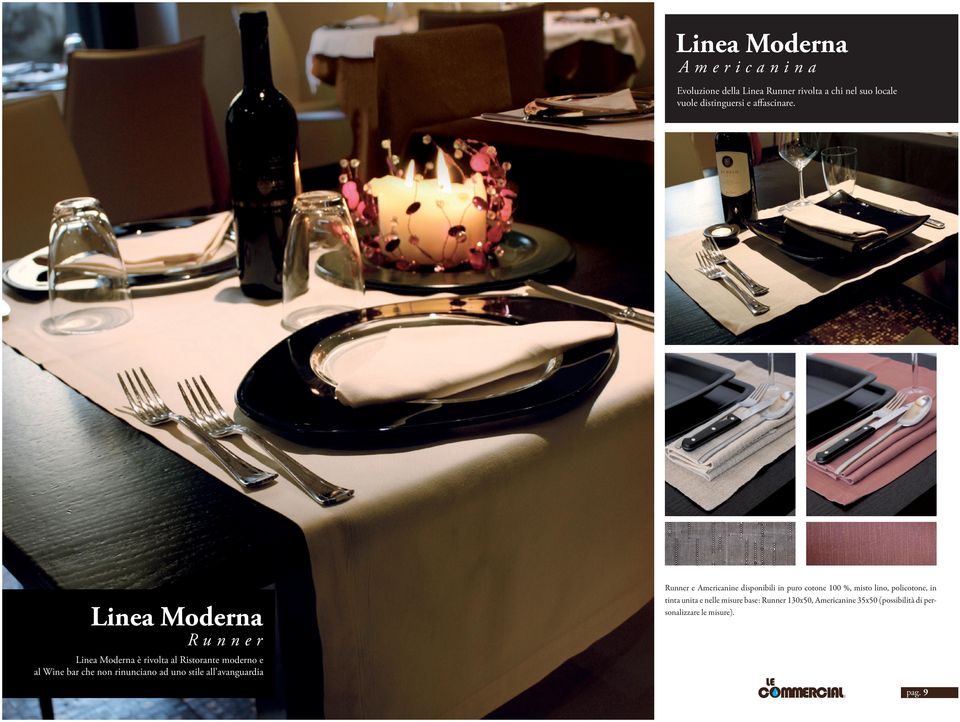 Linea Moderna Runner Linea Moderna è rivolta al Ristorante moderno e al Wine bar che non rinunciano ad uno