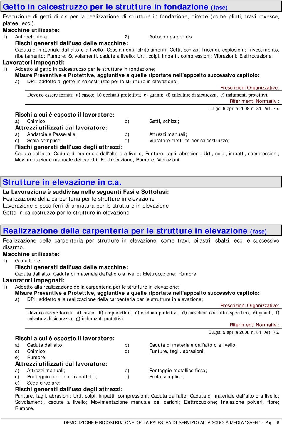 compressioni; Vibrazioni; Elettrocuzione.