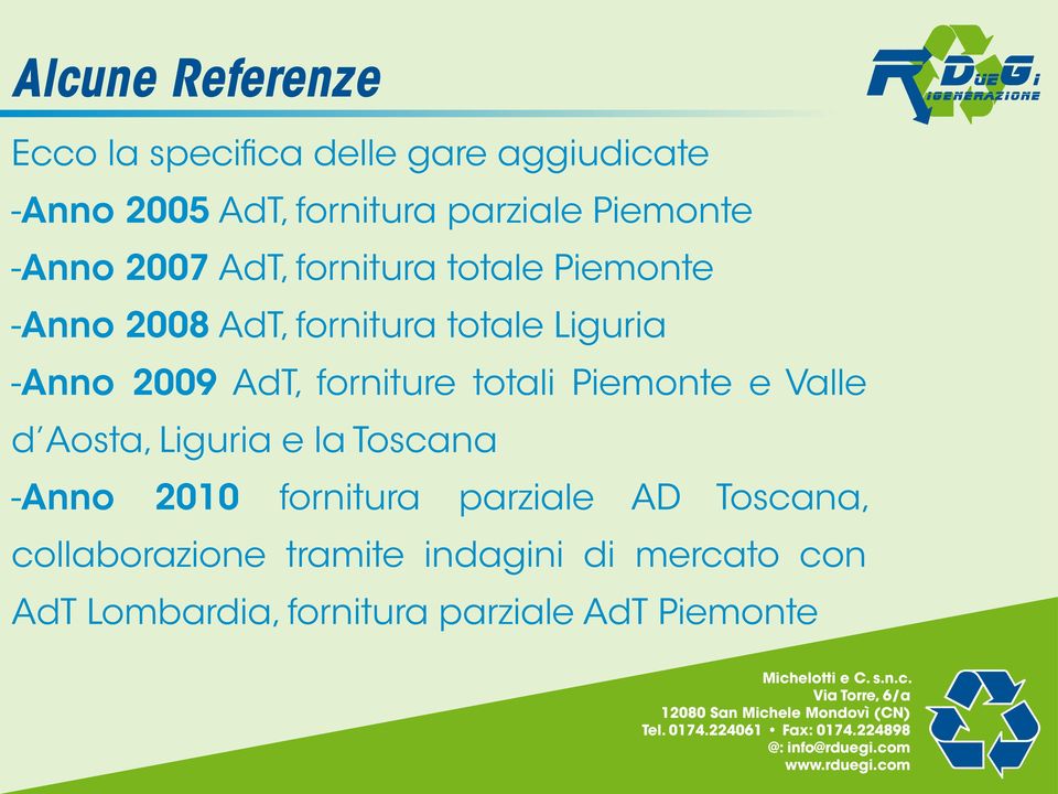 2009 AdT, forniture totali Piemonte e Valle d Aosta, Liguria e la Toscana -Anno 2010 fornitura