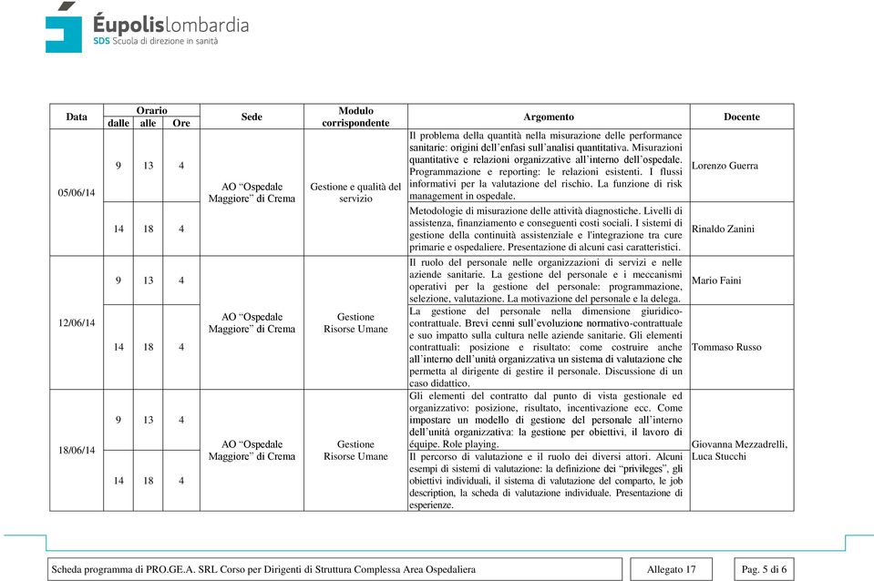 La funzione di risk management in ospedale. Metodologie di misurazione delle attività diagnostiche. Livelli di assistenza, finanziamento e conseguenti costi sociali.