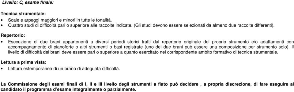 Repertorio: Esecuzione di due brani appartenenti a diversi periodi storici tratti dal repertorio originale del proprio strumento e/o adattamenti con accompagnamento di pianoforte o altri strumenti o