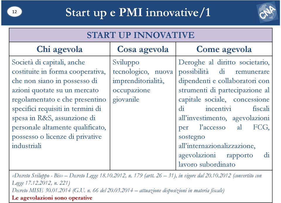 giovanile Deroghe al diritto societario, possibilità di remunerare dipendenti e collaboratori con strumenti di partecipazione al capitale sociale, concessione di incentivi fiscali all investimento,