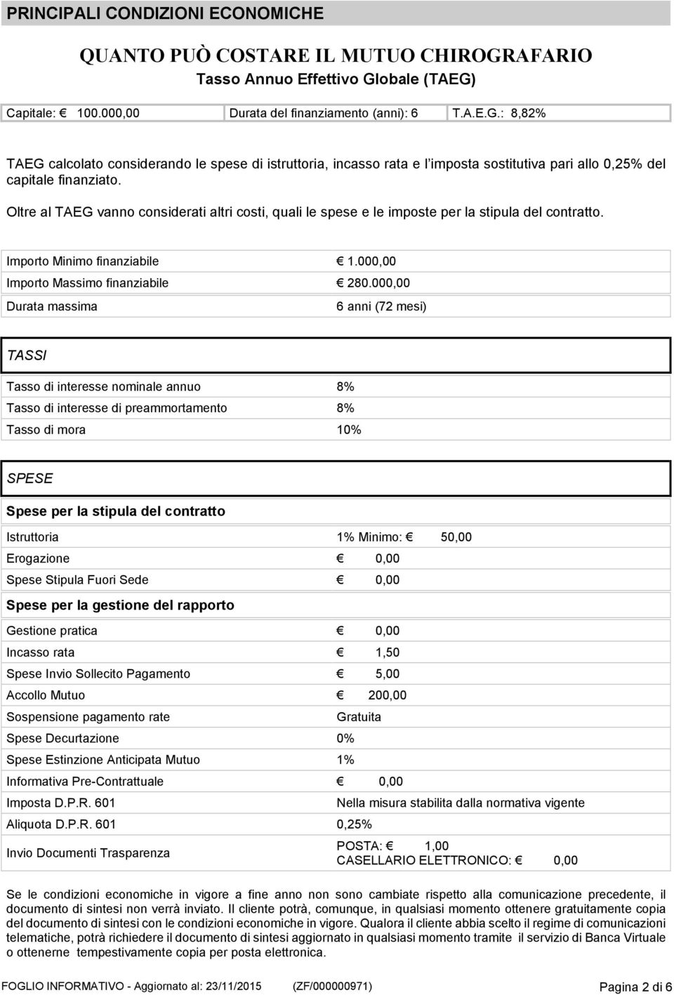 Oltre al TAEG vanno considerati altri costi, quali le spese e le imposte per la stipula del contratto. Importo Minimo finanziabile 1.000,00 Importo Massimo finanziabile 280.