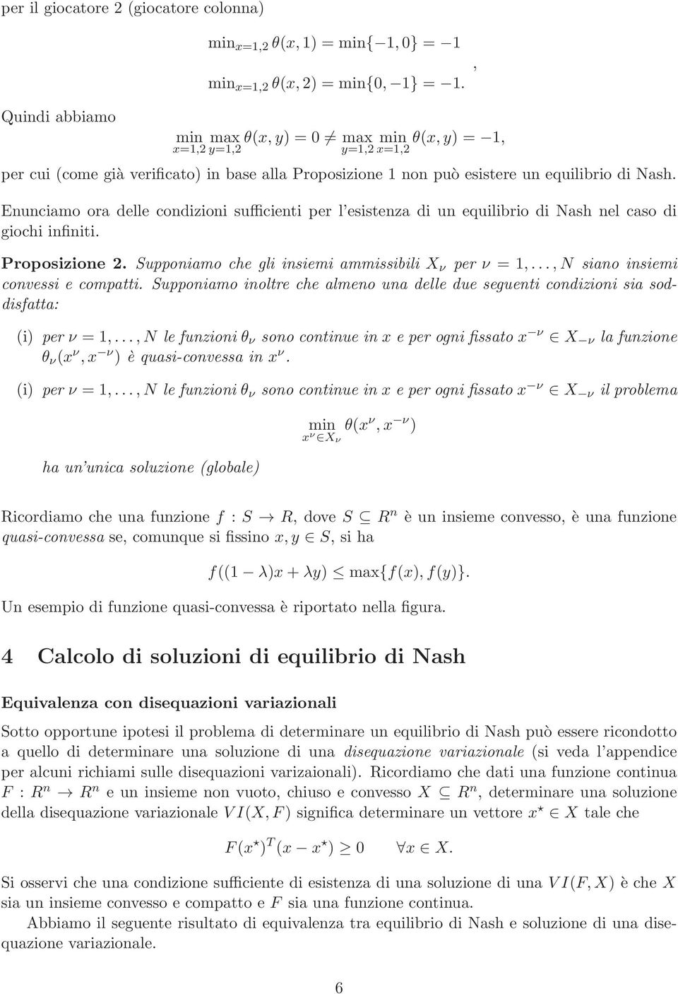 Enunciamo ora delle condizioni sufficienti per l esistenza di un equilibrio di Nash nel caso di giochi infiniti. Proposizione 2. Supponiamo che gli insiemi ammissibili X ν per ν = 1,.