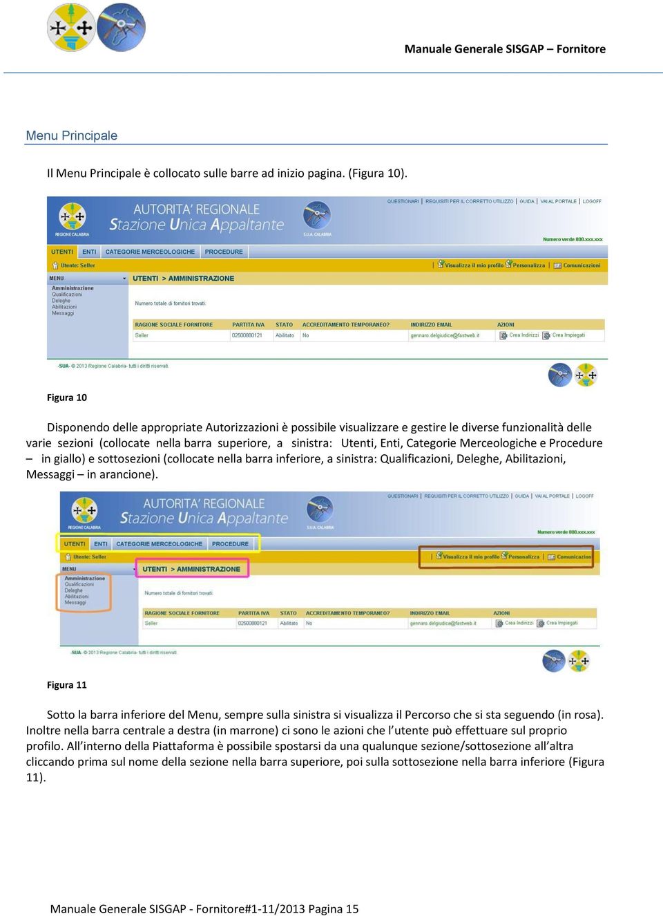 Categorie Merceologiche e Procedure in giallo) e sottosezioni (collocate nella barra inferiore, a sinistra: Qualificazioni, Deleghe, Abilitazioni, Messaggi in arancione).