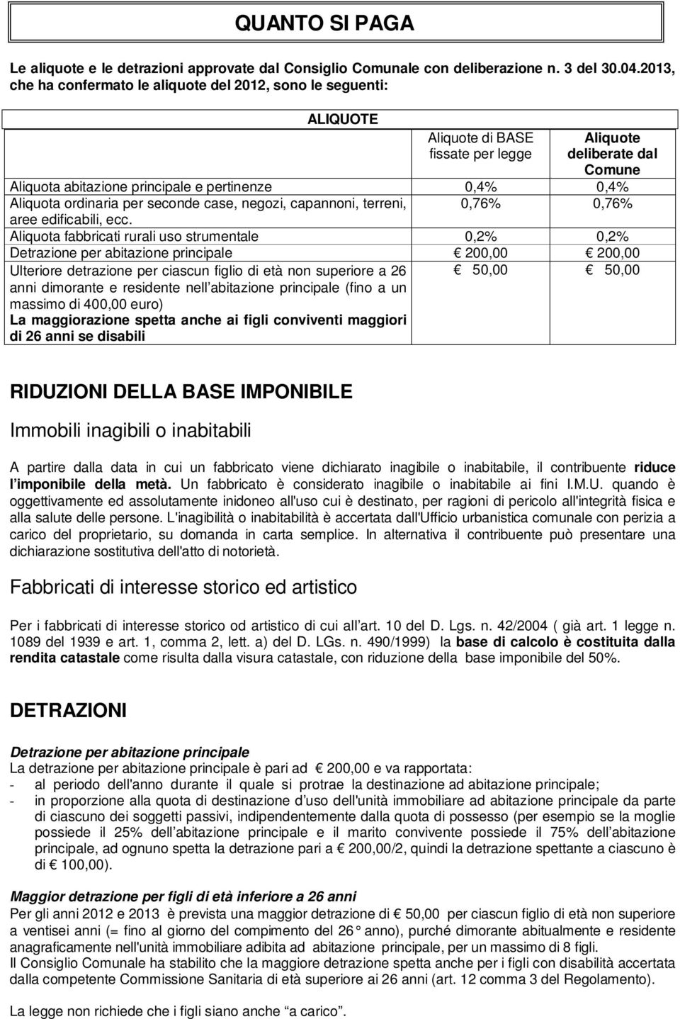 Aliquota ordinaria per seconde case, negozi, capannoni, terreni, 0,76% 0,76% aree edificabili, ecc.