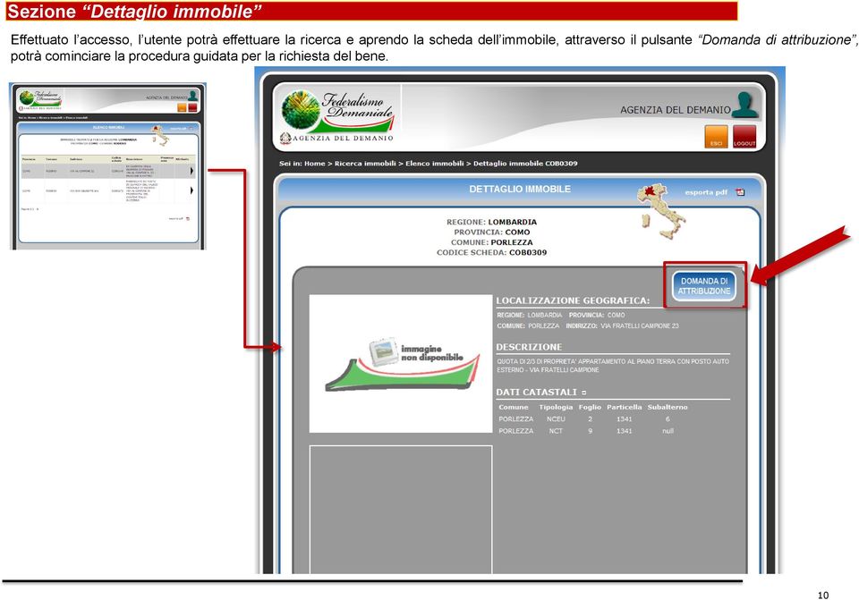 immobile, attraverso il pulsante Domanda di attribuzione,