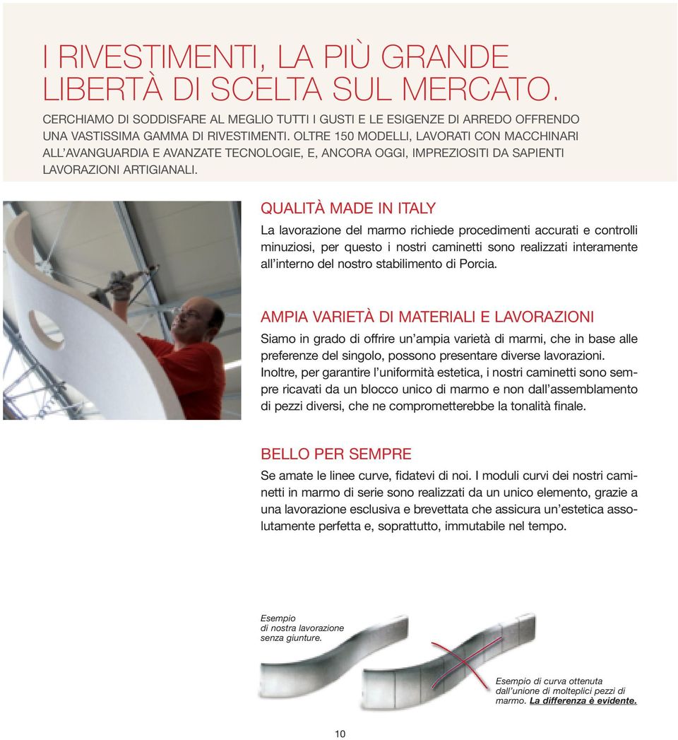 QUALITÀ MADE IN ITALY La lavorazione del marmo richiede procedimenti accurati e controlli minuziosi, per questo i nostri caminetti sono realizzati interamente all interno del nostro stabilimento di