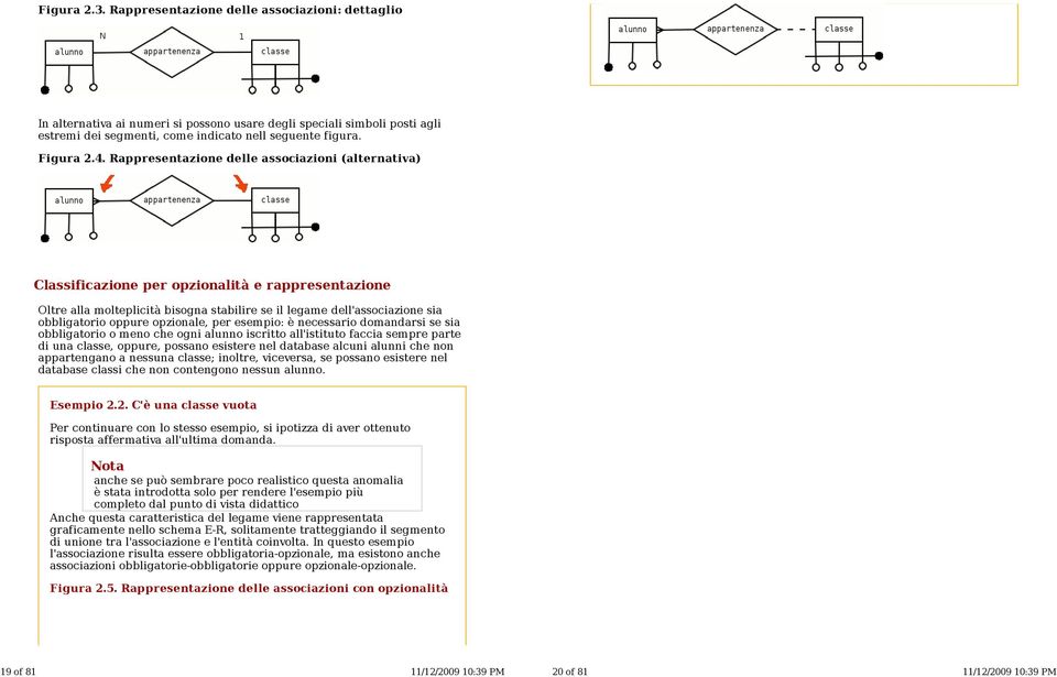 Rappresentazione delle associazioni (alternativa) Classificazione per opzionalità e rappresentazione Oltre alla molteplicità bisogna stabilire se il legame dell'associazione sia obbligatorio oppure