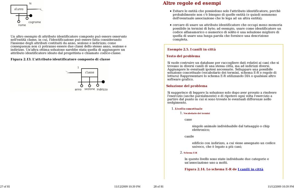 attributi costituiti da anno, sezione e indirizzo; come conseguenza non ci potranno essere due classi dello stesso anno, sezione e indirizzo.