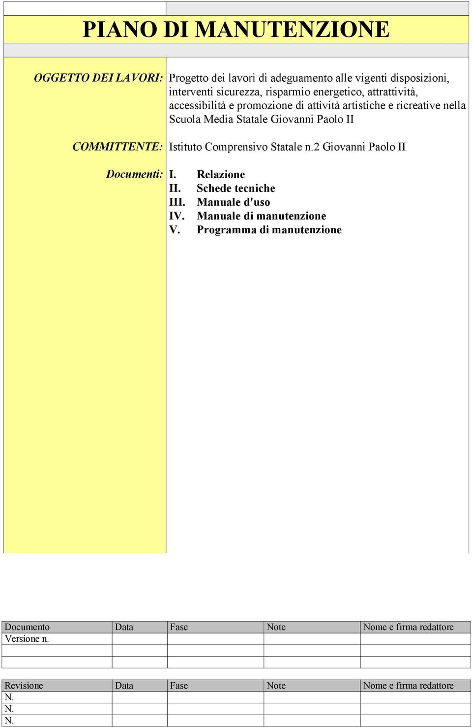 COMMITTENTE: Istituto Comprensivo Statale n.2 Giovanni Paolo II Documenti: I. Relazione II. Schede tecniche III. Manuale d'uso IV.