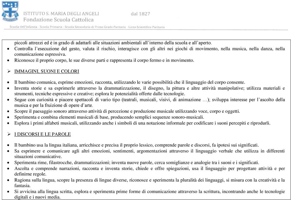 Riconosce il proprio corpo, le sue diverse parti e rappresenta il corpo fermo e in movimento.