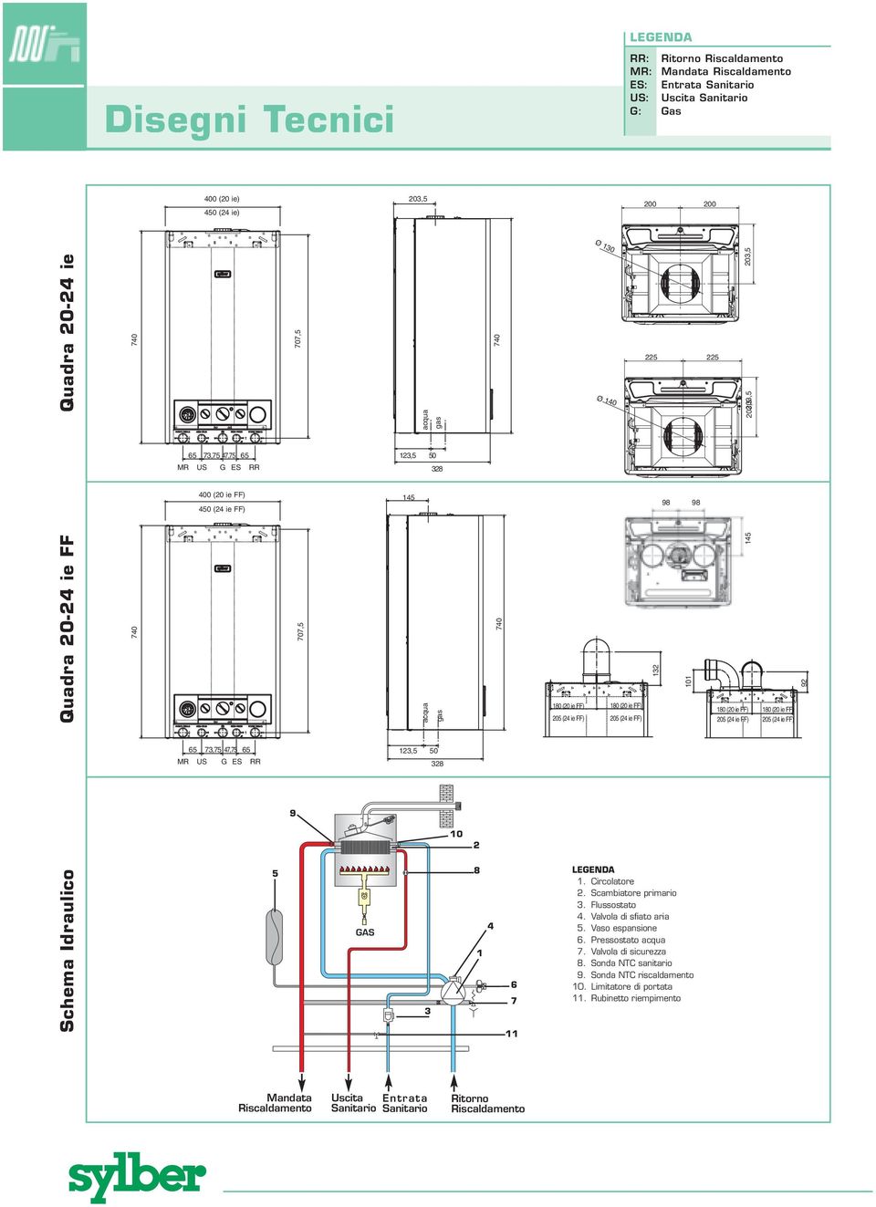 205 (24 ie FF) 205 (24 ie FF) 132 101 145 180 (20 ie FF) 180 (20 ie FF) 205 (24 ie FF) 205 (24 ie FF) 92 65 73,75 47,75 65 MR US G ES RR 123,5 50 328 9 10 2 Schema Idraulico 5 GAS 3 8 1 4 6 7 11