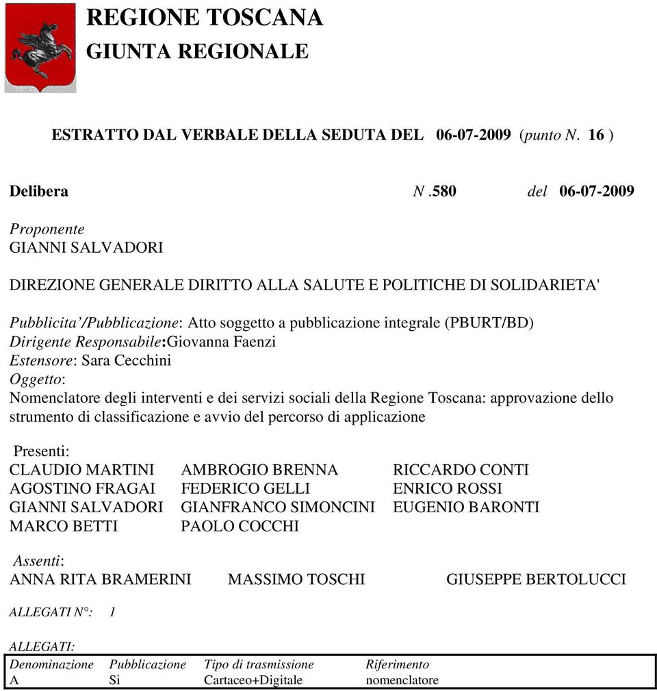 Dirigente Responsabile:Giovanna Faenzi Estensore: Sara Cecchini Oggetto: Nomenclatore degli interventi e dei servizi sociali della Regione Toscana: approvazione dello strumento di classificazione e