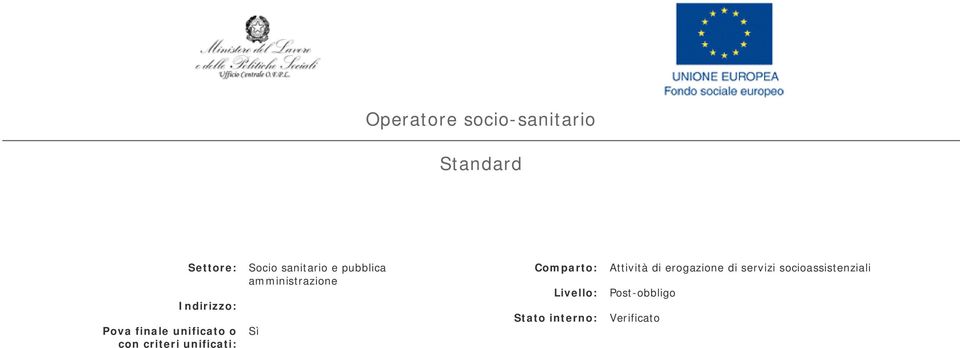 criteri unificati: Sì Comparto: Attività di erogazione di