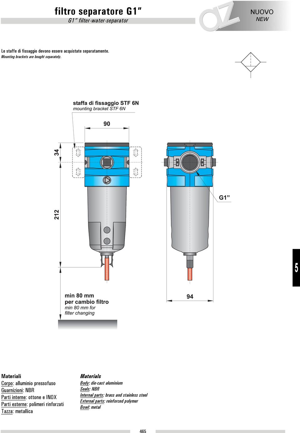 Materiali Corpo: alluminio pressofuso Guarnizioni: NBR Parti interne: ottone e INOX Parti esterne: