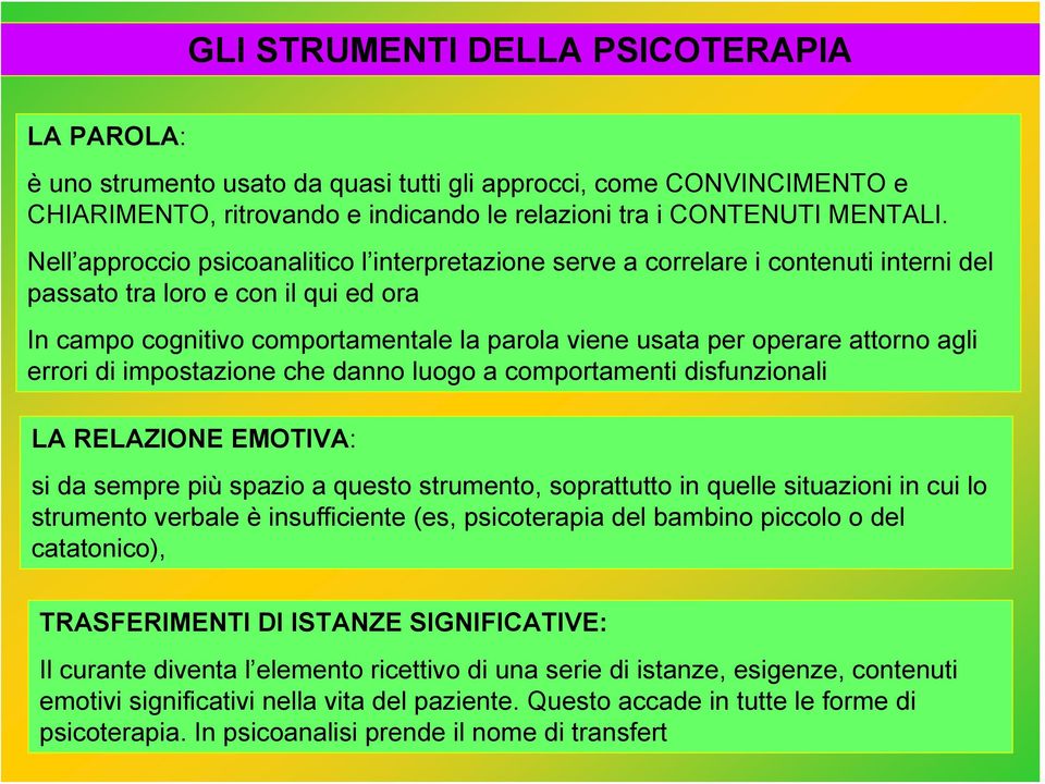 attorno agli errori di impostazione che danno luogo a comportamenti disfunzionali LA RELAZIONE EMOTIVA: si da sempre più spazio a questo strumento, soprattutto in quelle situazioni in cui lo