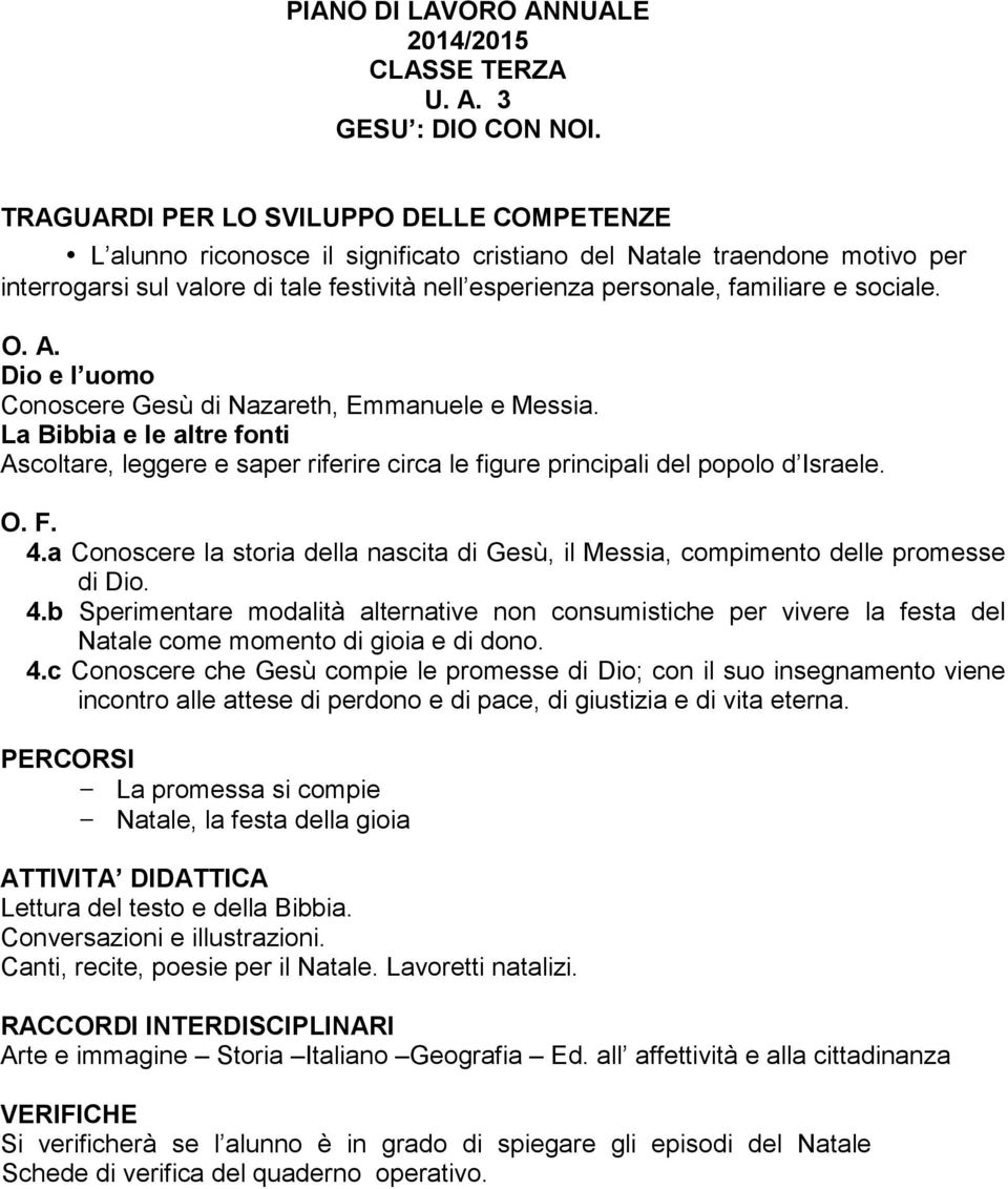 Conoscere Gesù di Nazareth, Emmanuele e Messia. La Bibbia e le altre fonti Ascoltare, leggere e saper riferire circa le figure principali del popolo d Israele. 4.