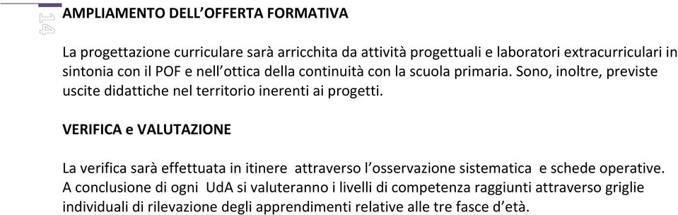 VERIFICA e VALUTAZIONE La verifica sarà effettuata in itinere attraverso l osservazione sistematica e schede operative.