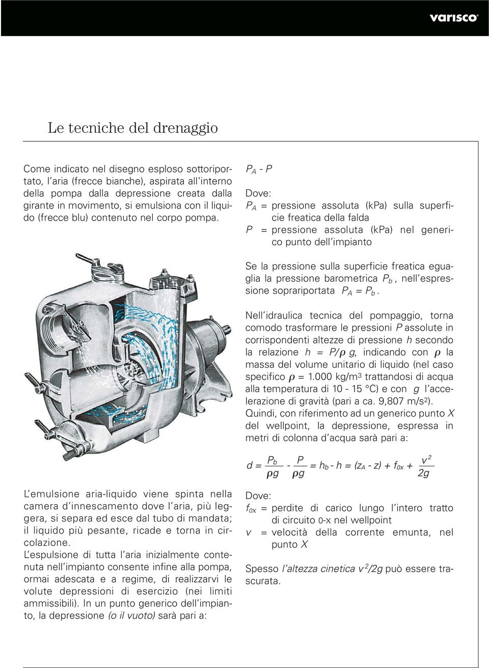 P A - P Dove: P A = pressione assoluta (kpa) sulla superficie freatica della falda P = pressione assoluta (kpa) nel generico punto dell impianto Se la pressione sulla superficie freatica eguaglia la