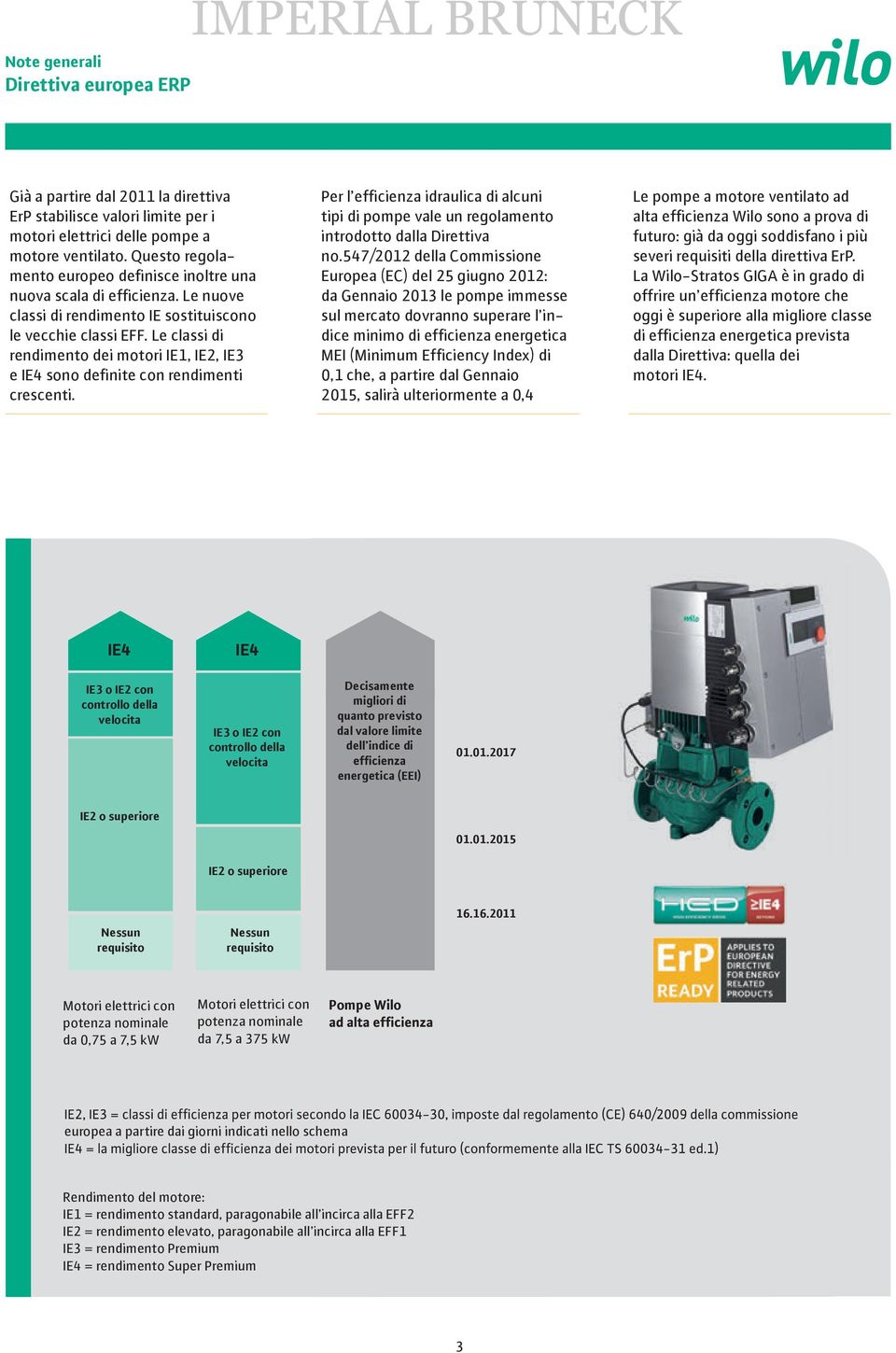 Le classi di rendimento dei motori IE1, IE2, IE3 e IE4 sono definite con rendimenti crescenti. Per l efficienza idraulica di alcuni tipi di pompe vale un regolamento introdotto dalla Direttiva no.