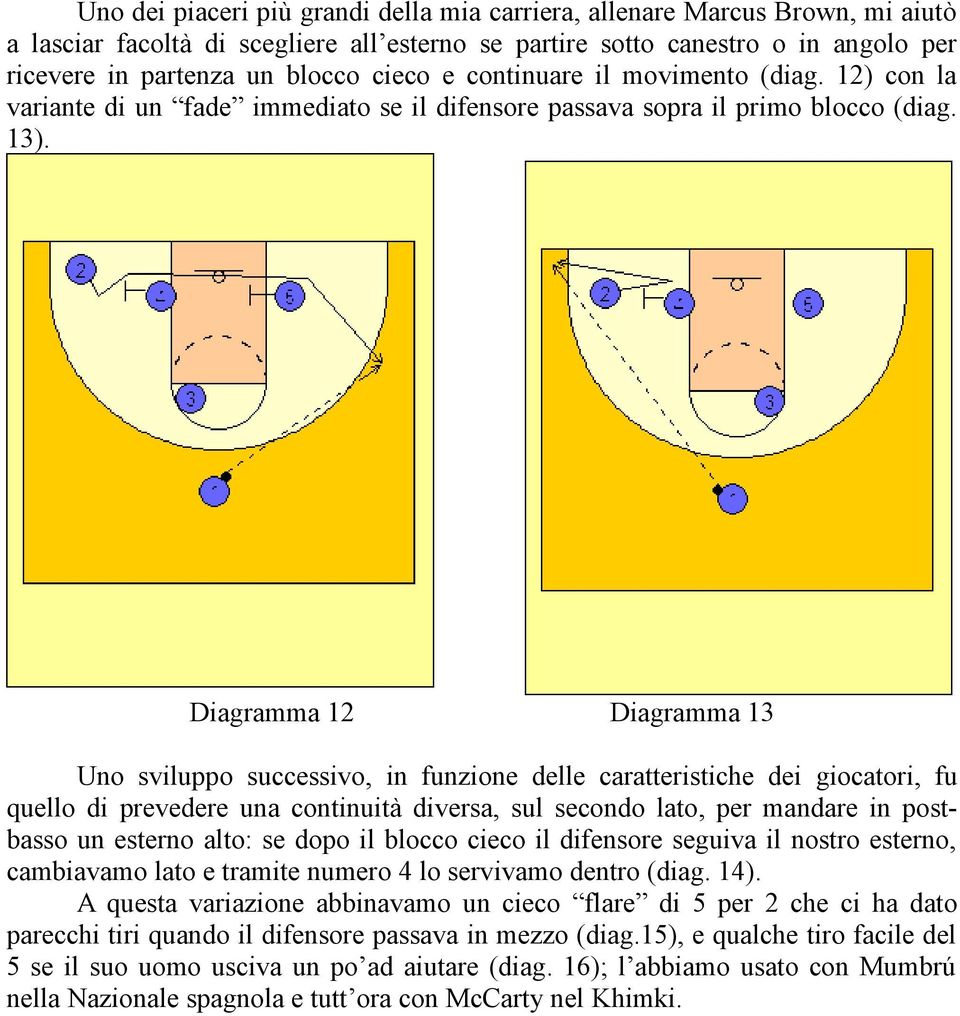 Diagramma 12 Diagramma 13 Uno sviluppo successivo, in funzione delle caratteristiche dei giocatori, fu quello di prevedere una continuità diversa, sul secondo lato, per mandare in postbasso un