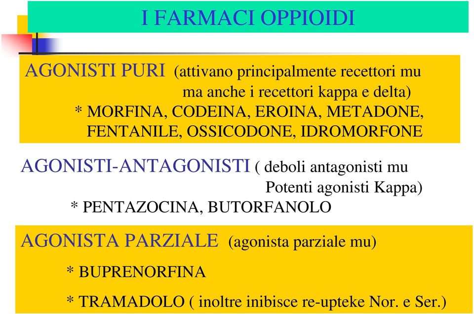 AGONISTI-ANTAGONISTI ( deboli antagonisti mu Potenti agonisti Kappa) * PENTAZOCINA, BUTORFANOLO