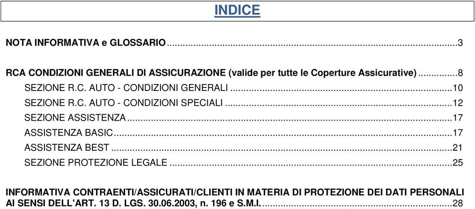 .. SEZIONE R.C. AUTO - CONDIZIONI SPECIALI... 12 SEZIONE ASSISTENZA... 17 ASSISTENZA BASIC... 17 ASSISTENZA BEST.