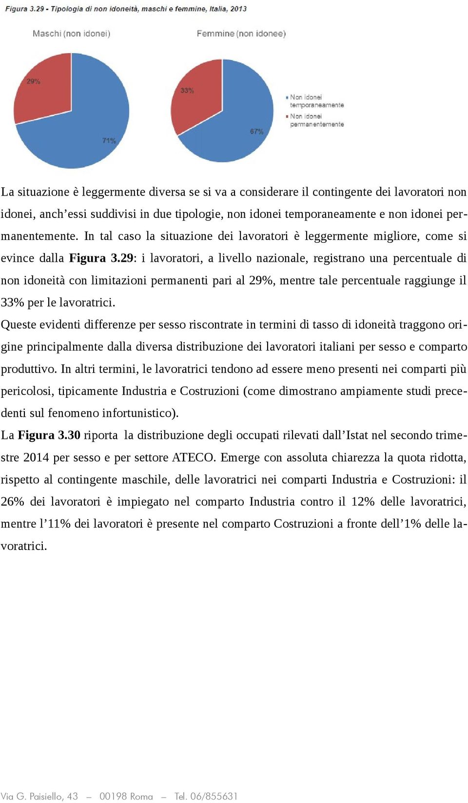 29: i lavoratori, a livello nazionale, registrano una percentuale di non idoneità con limitazioni permanenti pari al 29%, mentre tale percentuale raggiunge il 33% per le lavoratrici.