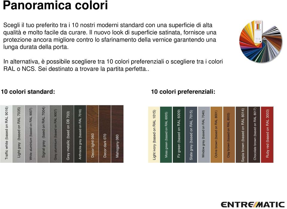 In alternativa, è possibile scegliere tra 10 colori preferenziali o scegliere tra i colori RAL o NCS. Sei destinato a trovare la partita perfetta.