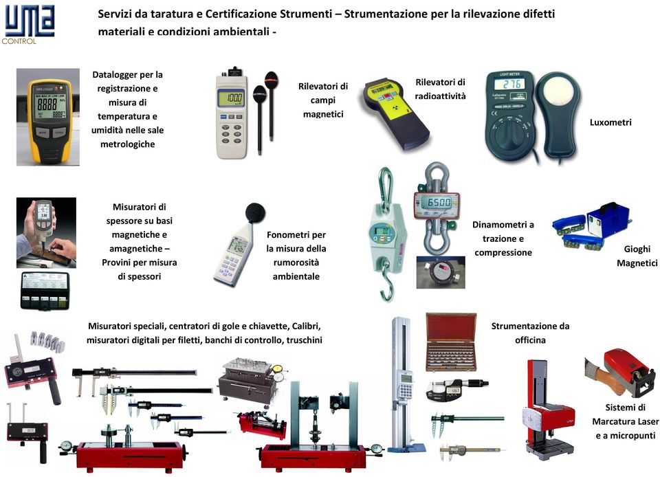 amagnetiche Provini per misura di spessori Fonometri per la misura della rumorosità ambientale Dinamometri a trazione e compressione Gioghi Magnetici Misuratori