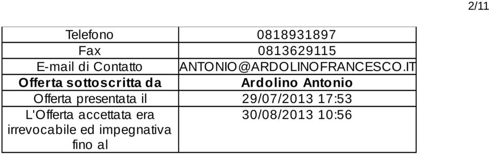IT Offerta sottoscritta da Ardolino Antonio Offerta