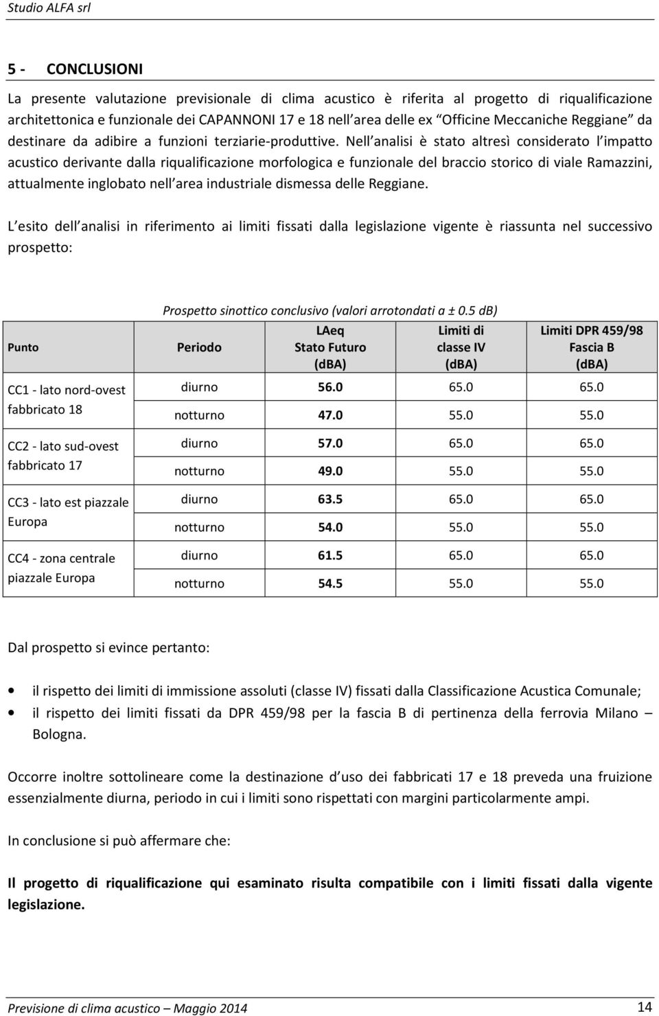 Nell analisi è stato altresì considerato l impatto acustico derivante dalla riqualificazione morfologica e funzionale del braccio storico di viale Ramazzini, attualmente inglobato nell area