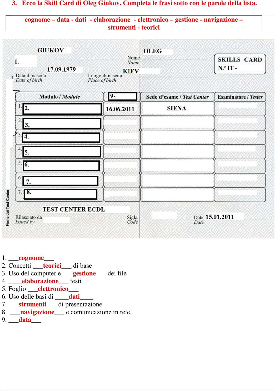 cognome 2. Concetti teorici di base 3. Uso del computer e gestione dei file 4. elaborazione testi 5.