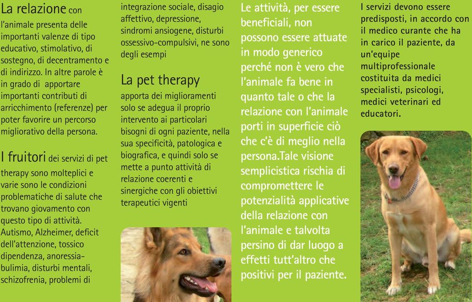 I fruitori dei servizi di pet therapy sono molteplici e varie sono le condizioni problematiche di salute che trovano giovamento con questo tipo di attività.